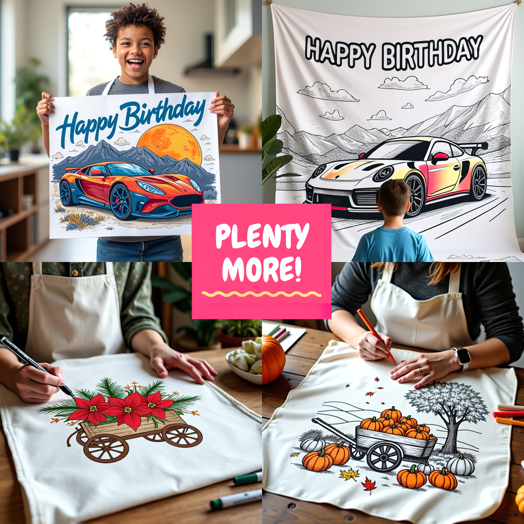 Indoor Wall Tapestries Coloring Kit with 10 Fabric Markers - Birthday Cake