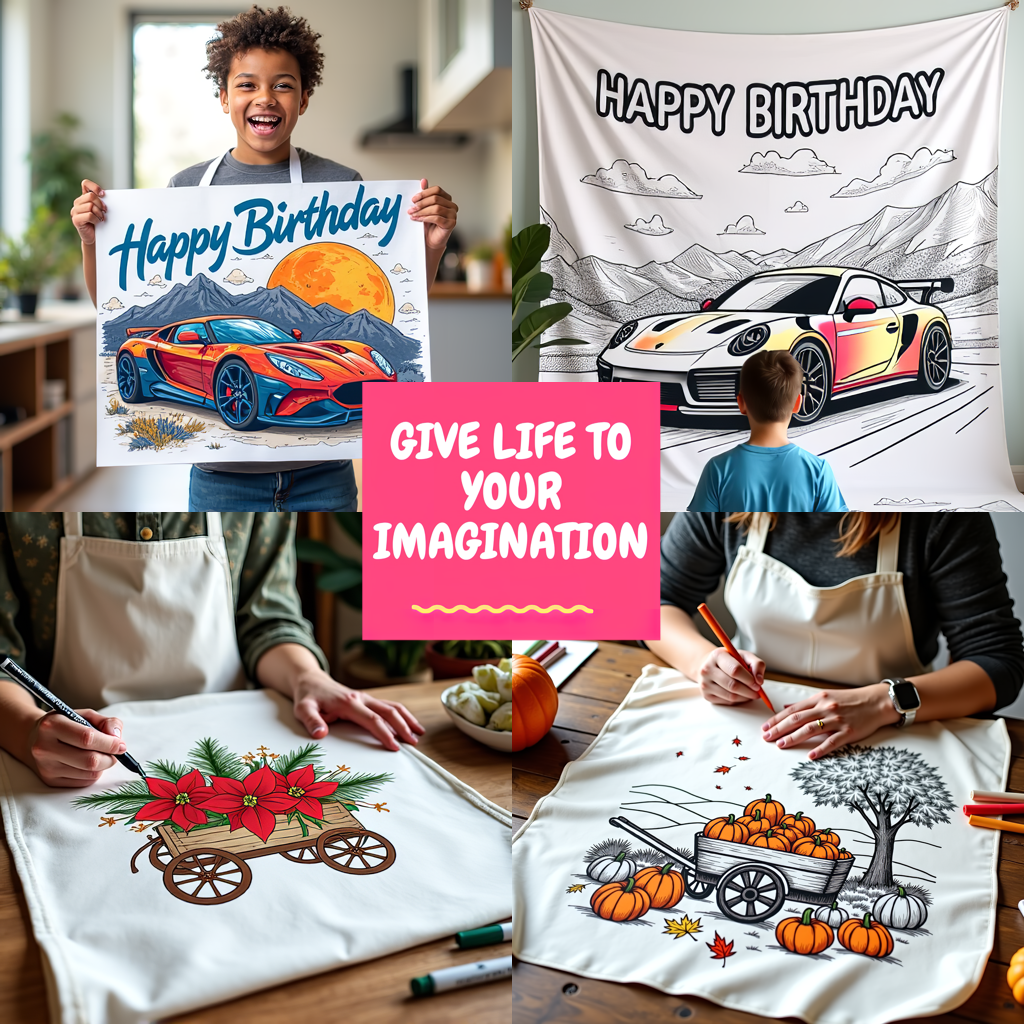 Indoor Wall Tapestries Coloring Kit with 10 Fabric Markers - Birthday Cake