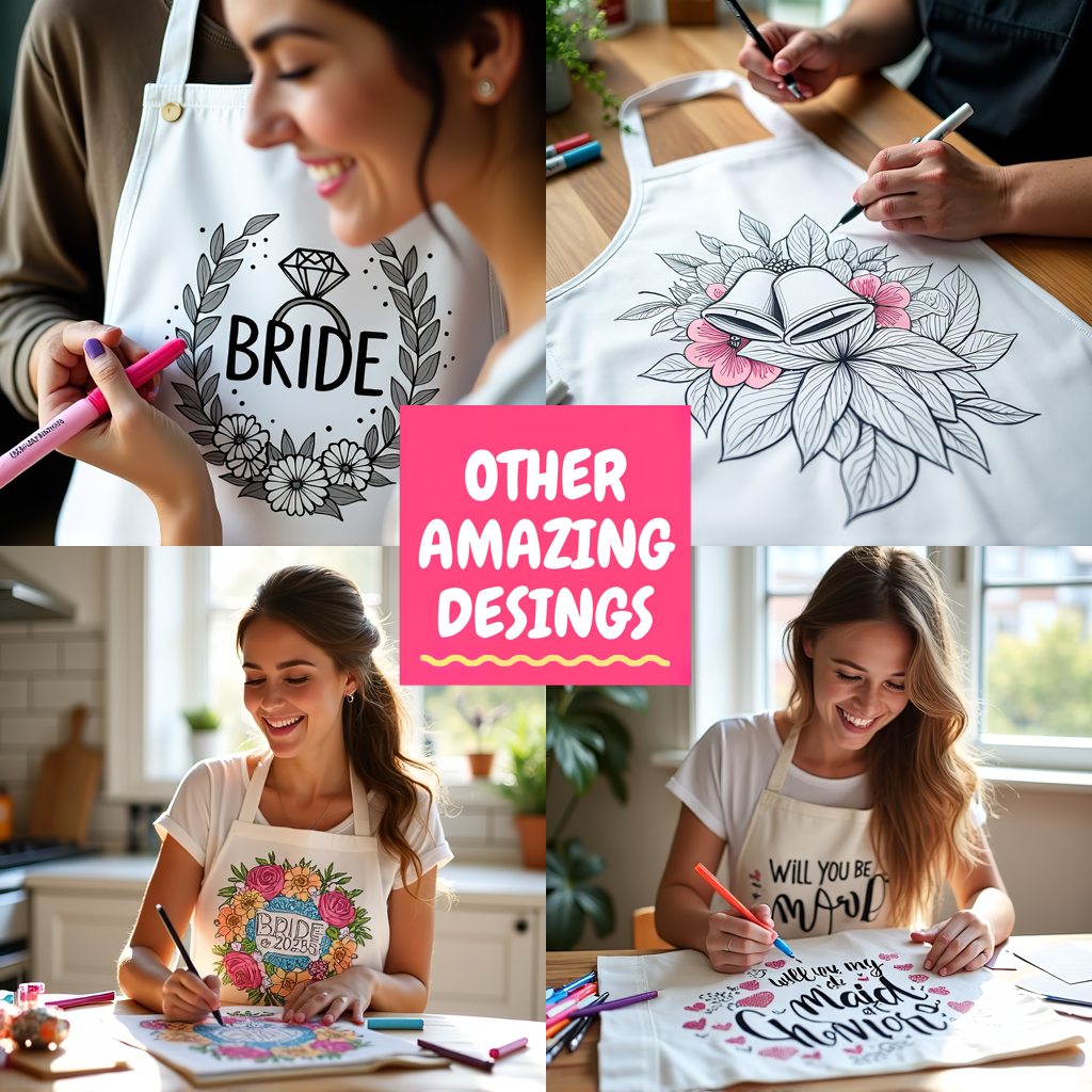 Apron Coloring Kit with 10 Fabric Markers - Bride and Cake