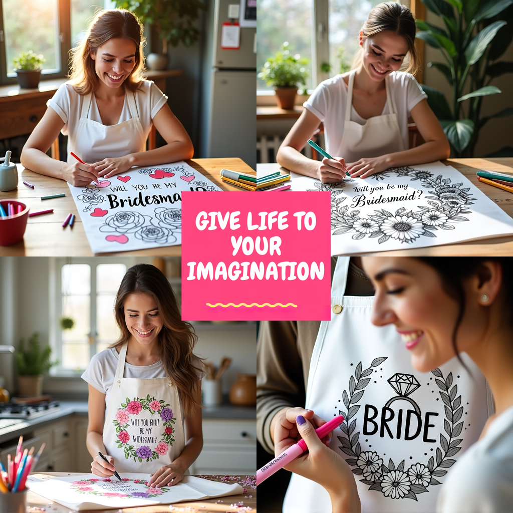 Apron Coloring Kit with 10 Fabric Markers - Bridesmaid