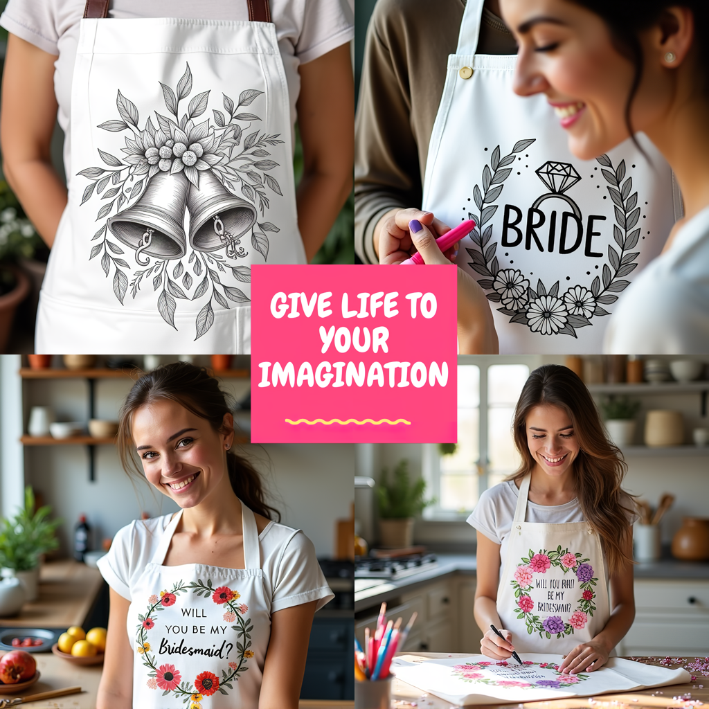Apron Coloring Kit with 10 Fabric Markers - Bride Cake