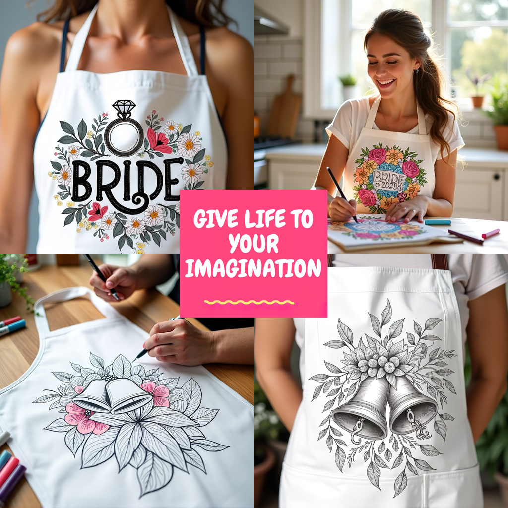 Apron Coloring Kit with 10 Fabric Markers - Bride