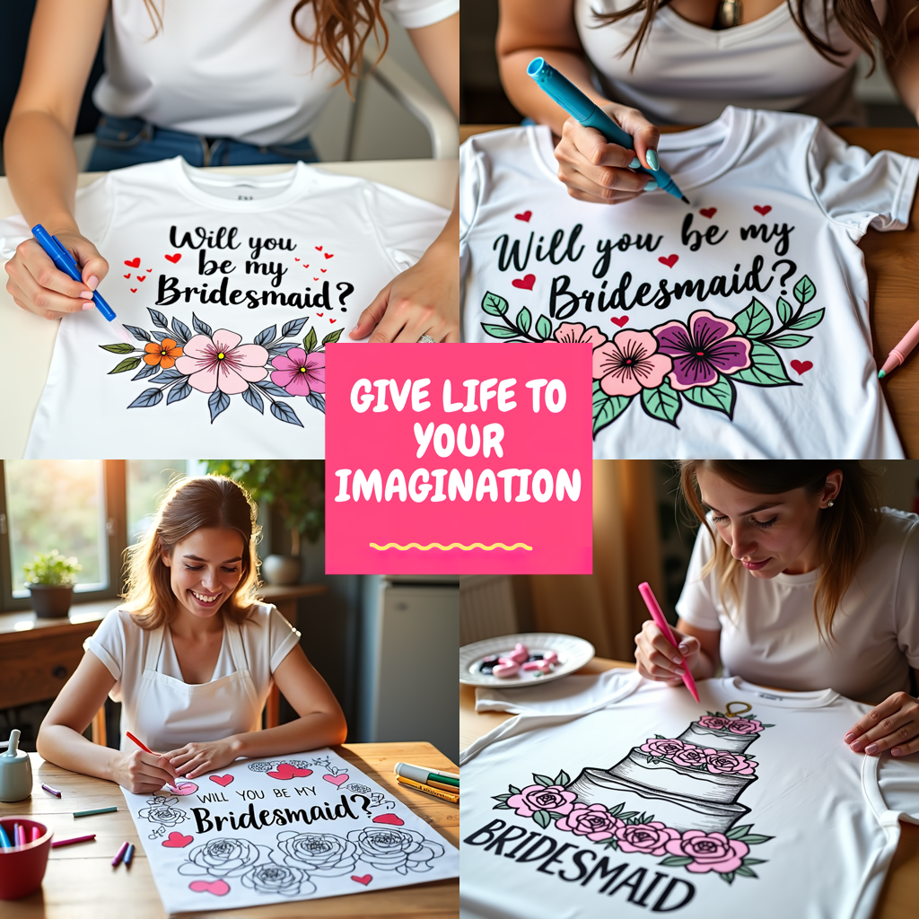 Women's T-shirt Coloring Kit with 10 Fabric Markers - Bridesmaid