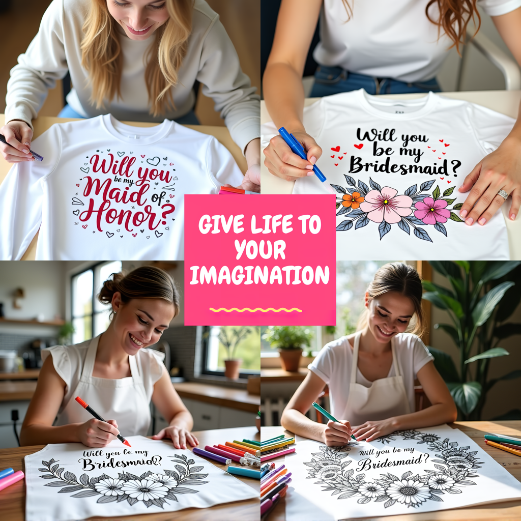 Women's T-shirt Coloring Kit with 10 Fabric Markers - Bridesmaid