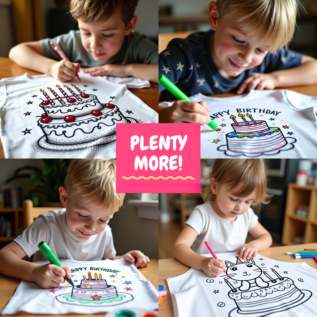 Unisex T-shirt Coloring Kit with 10 Fabric Markers - Birthday Cake