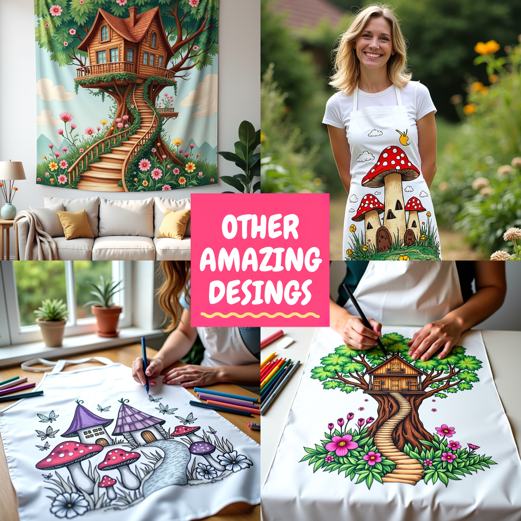 Indoor Wall Tapestries Coloring Kit with 10 Fabric Markers - Fantasy Mushroom House