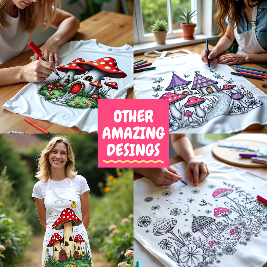 Apron Coloring Kit with 10 Fabric Markers - Mushroom House