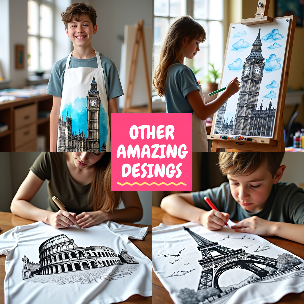 Apron Coloring Kit with 10 Fabric Markers - Big Ben and Parliament