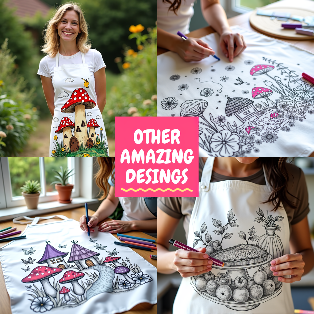 Apron Coloring Kit with 10 Fabric Markers - Mushroom House