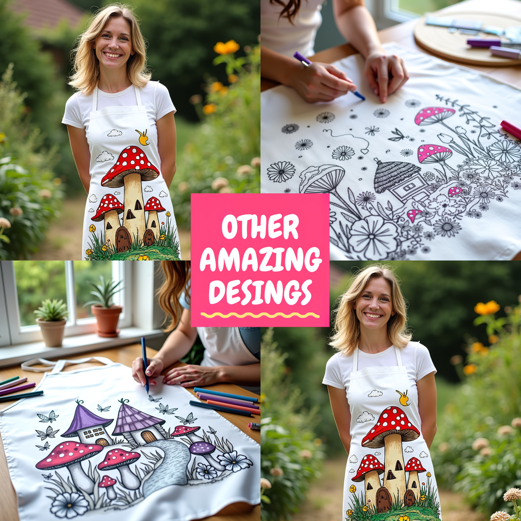 Apron Coloring Kit with 10 Fabric Markers - Mushroom House