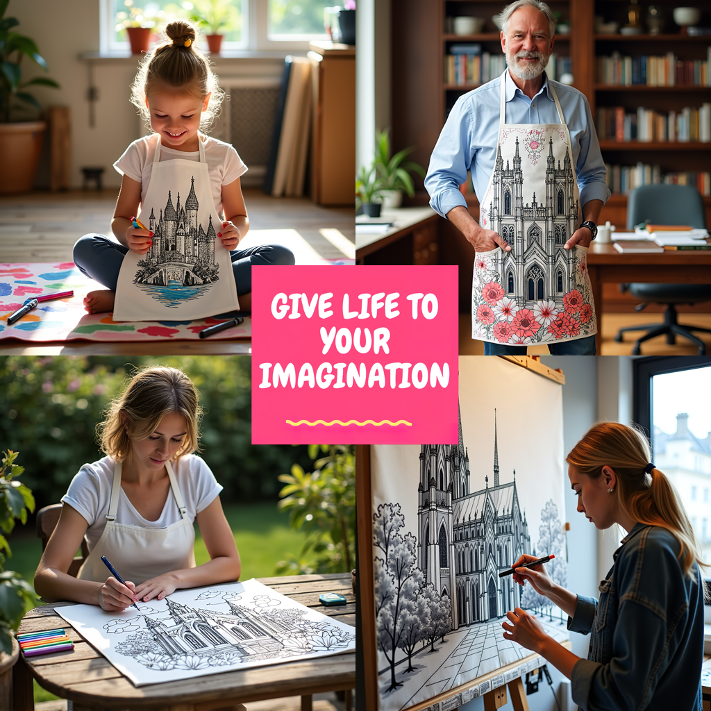 Apron Coloring Kit with 10 Fabric Markers - Medieval Tower