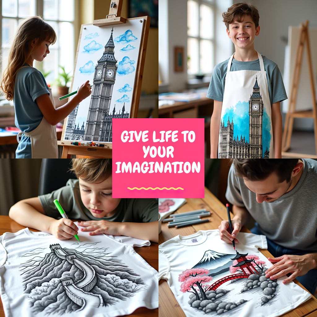 Apron Coloring Kit with 10 Fabric Markers - City Exploration