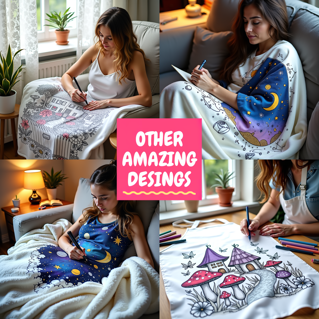 Blanket Coloring Kit with 10 Fabric Markers - Floral Mandala