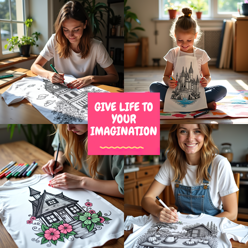 Apron Coloring Kit with 10 Fabric Markers - Underwater Castle