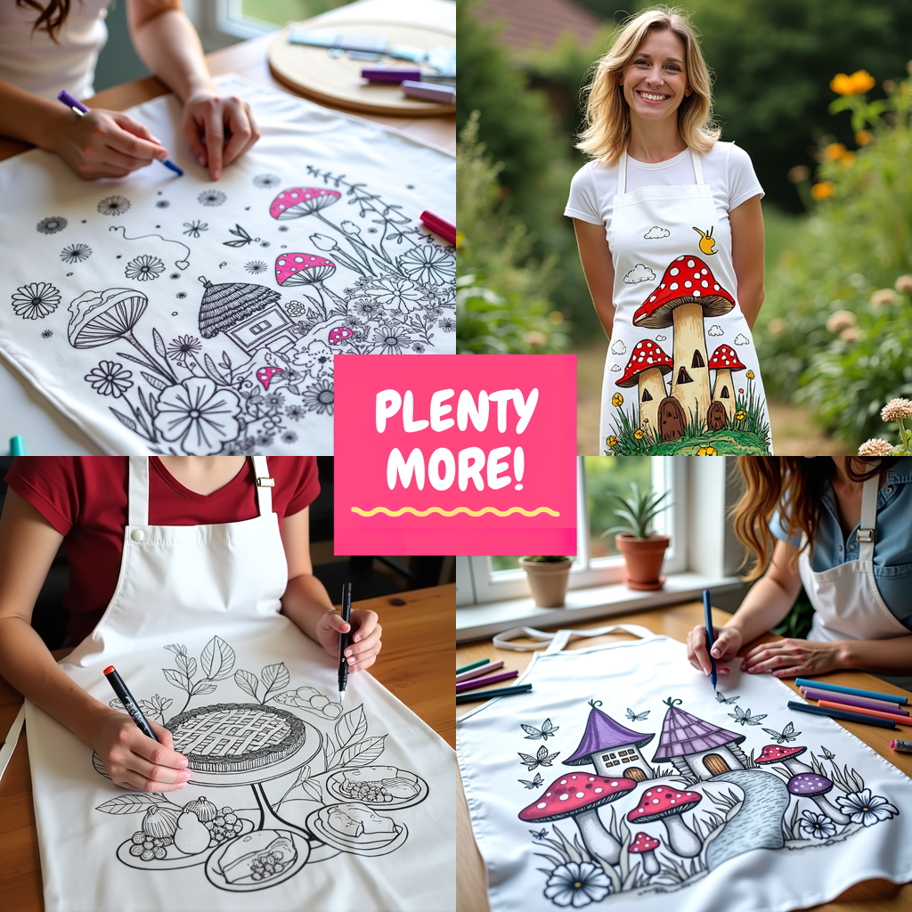 Apron Coloring Kit with 10 Fabric Markers - Mushroom House