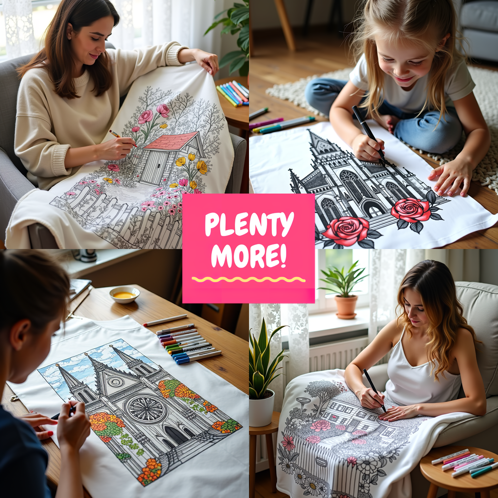 Blanket Coloring Kit with 10 Fabric Markers - Medieval Castle