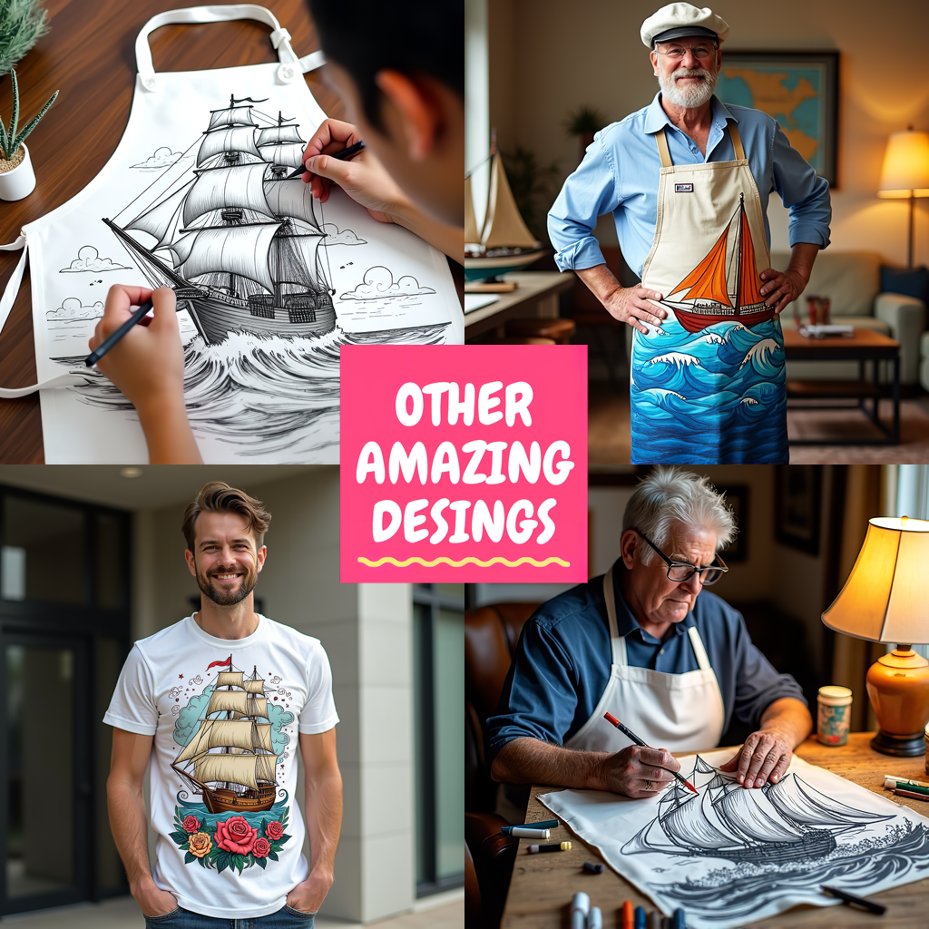 Apron Coloring Kit with 10 Fabric Markers - Sailing Ship
