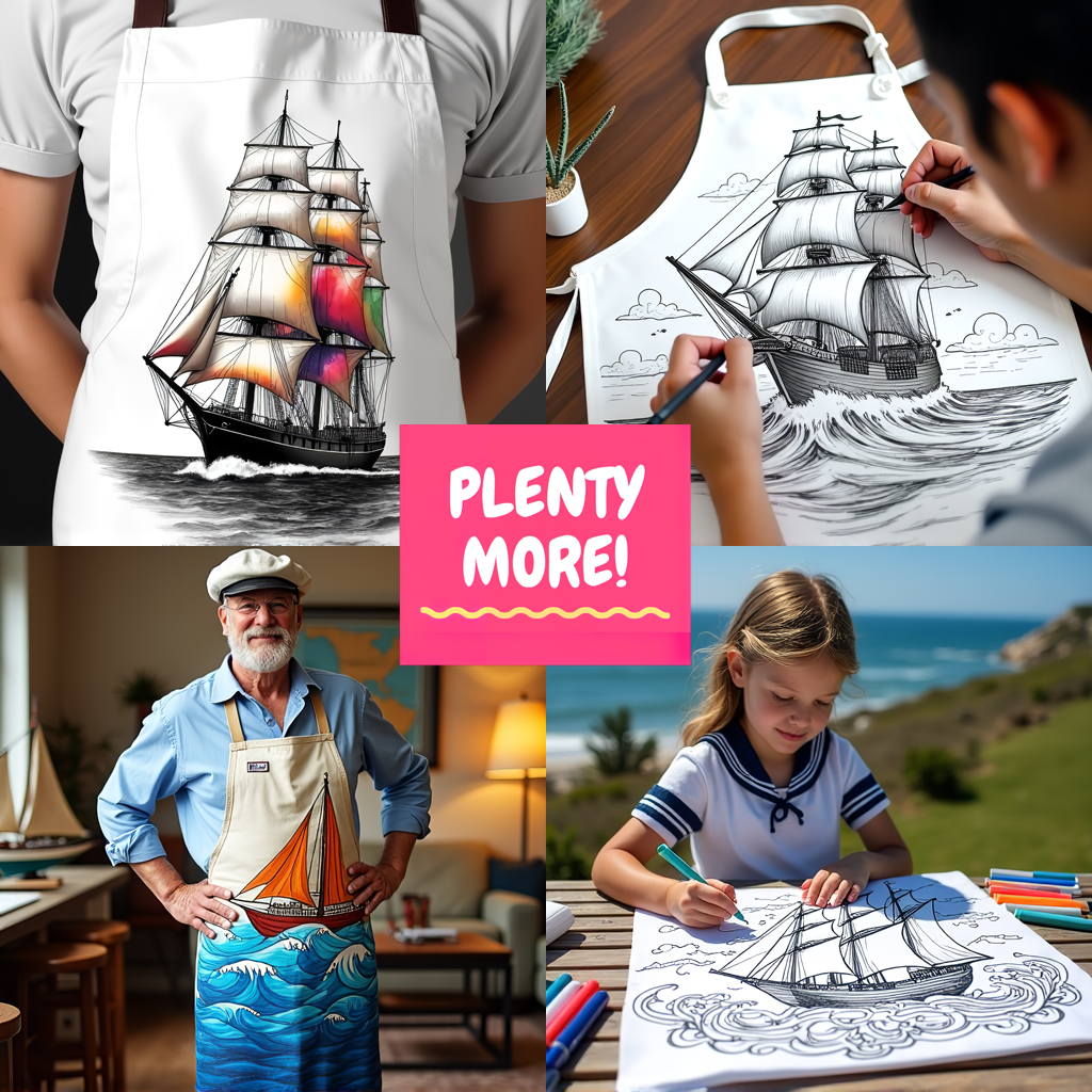 Apron Coloring Kit with 10 Fabric Markers - Sailing Ship
