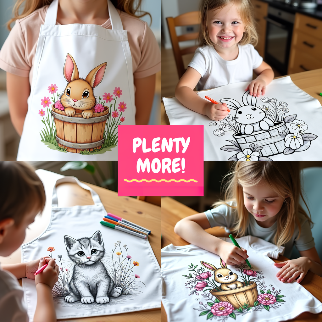 Apron Coloring Kit with 10 Fabric Markers - Rabbit in Garden