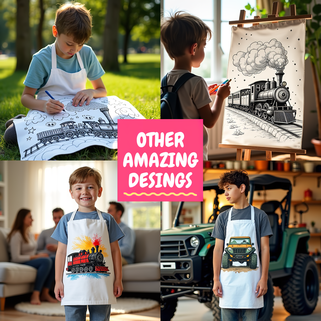 Apron Coloring Kit with 10 Fabric Markers - Steam Train