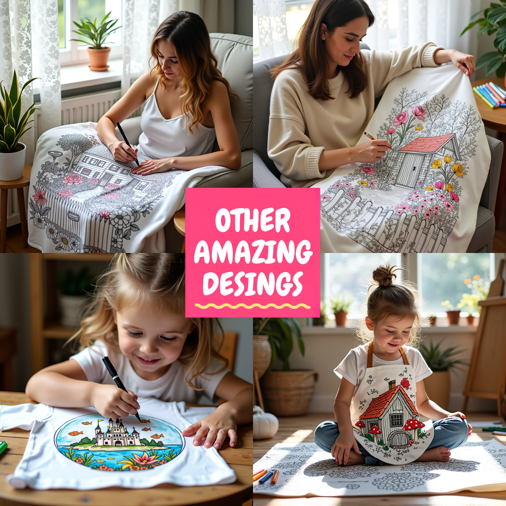 Blanket Coloring Kit with 10 Fabric Markers - Mushroom House