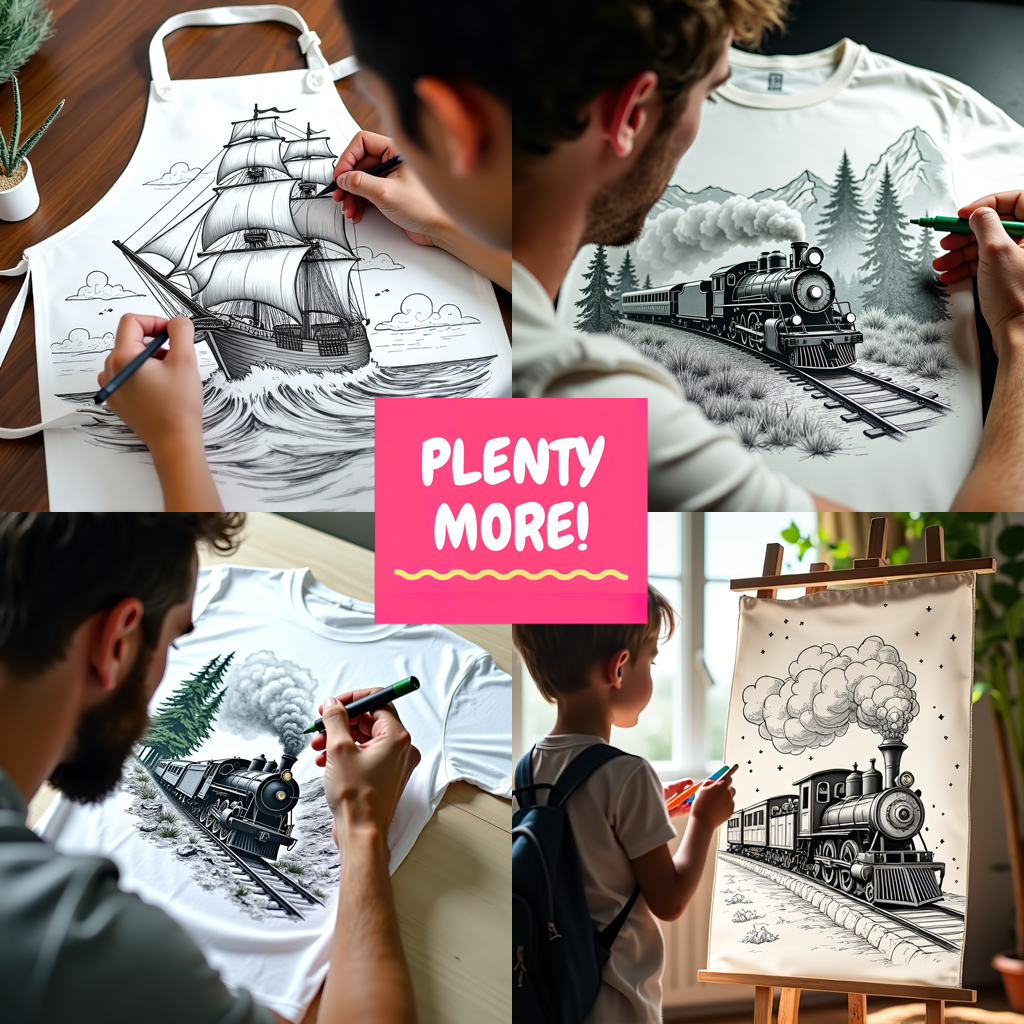 Apron Coloring Kit with 10 Fabric Markers - Steam Train