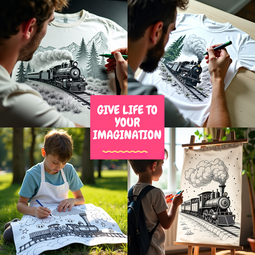 Indoor Wall Tapestries Coloring Kit with 10 Fabric Markers - Steam Train
