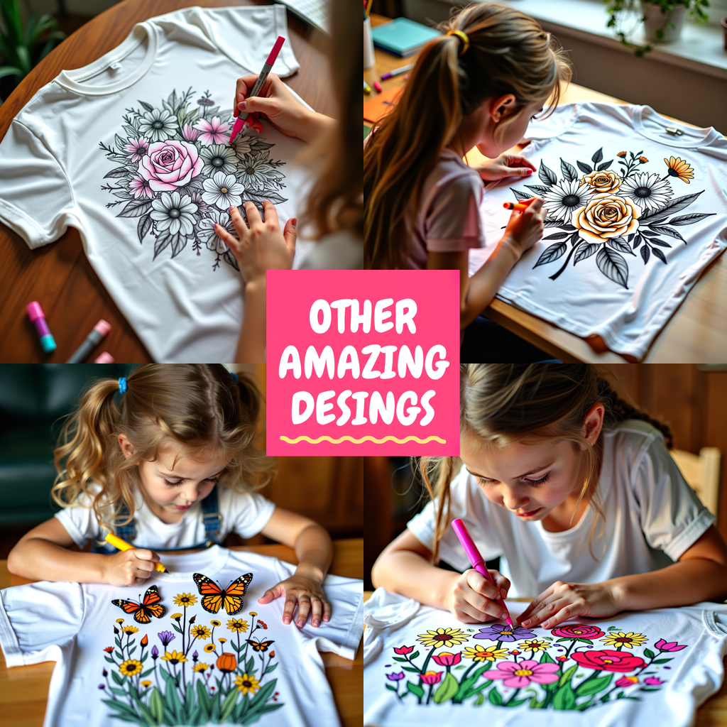 Adult Sweatshirt Coloring Kit with 10 Fabric Markers - Bouquet with Butterfly