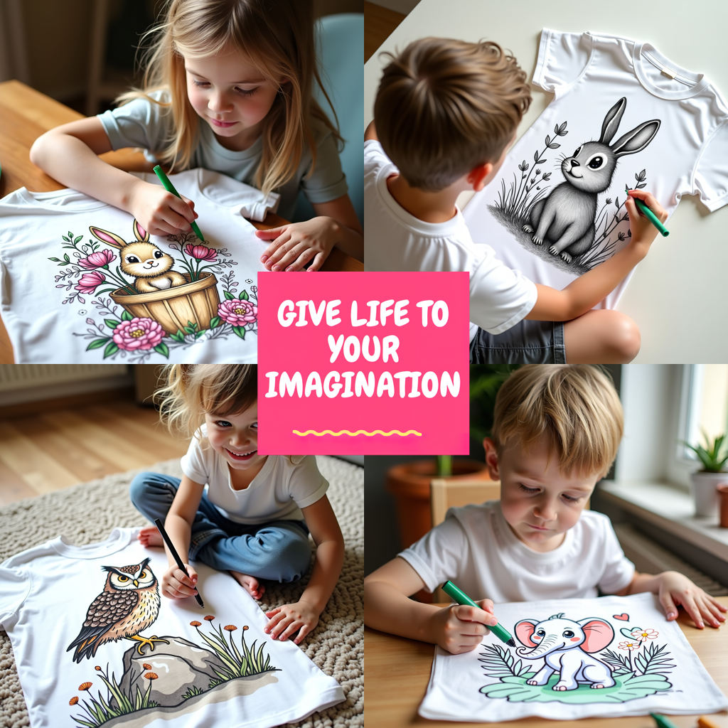 Kid's T-shirt Coloring Kit with 10 Fabric Markers - Rabbit in Garden