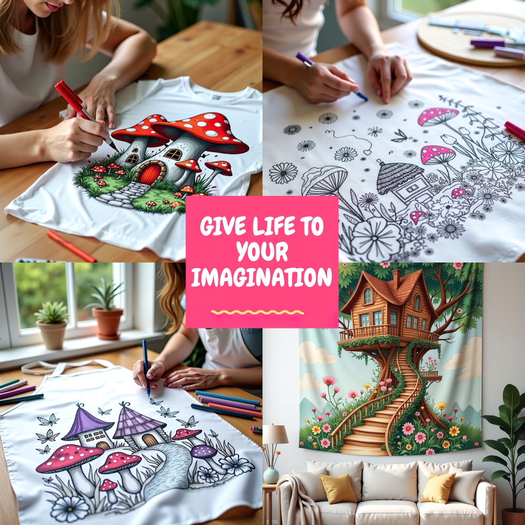 Adult Sweatshirt Coloring Kit with 10 Fabric Markers - Mushroom House