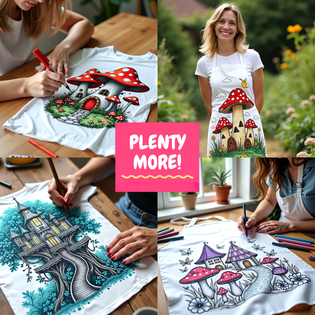 Women's T-shirt Coloring Kit with 10 Fabric Markers - Mushroom House