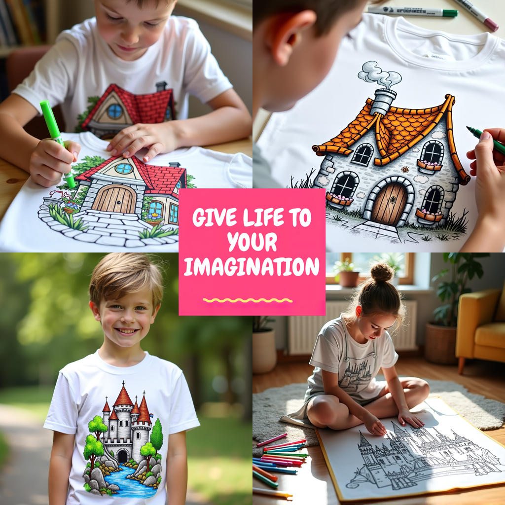 Kid's T-shirt Coloring Kit with 10 Fabric Markers - Floating Castle