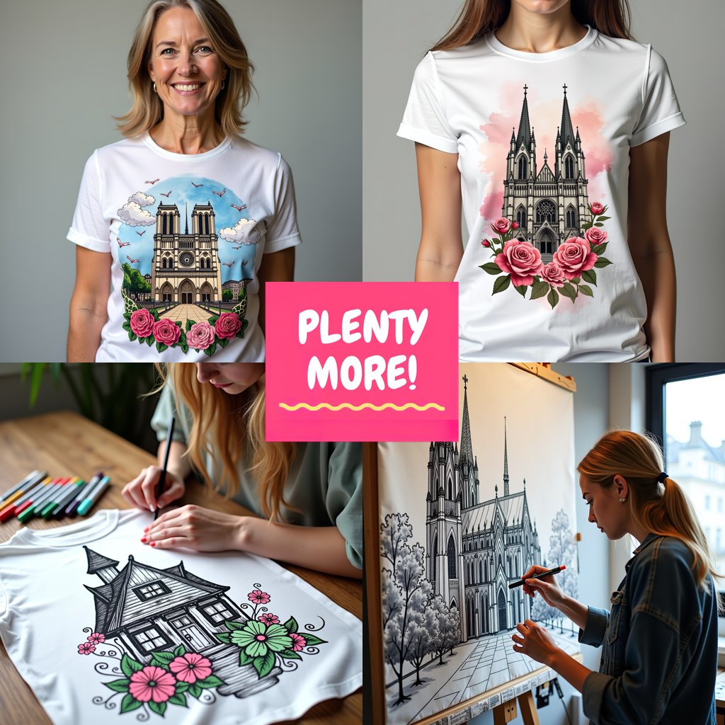 Women's T-shirt Coloring Kit with 10 Fabric Markers - Floating Castle