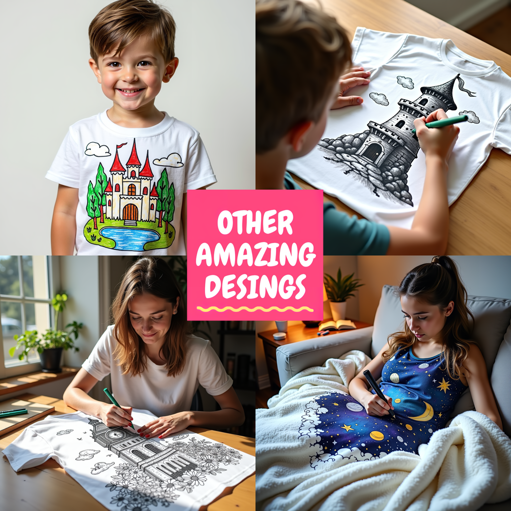 Unisex T-shirt Coloring Kit with 10 Fabric Markers - Fantasy Castle