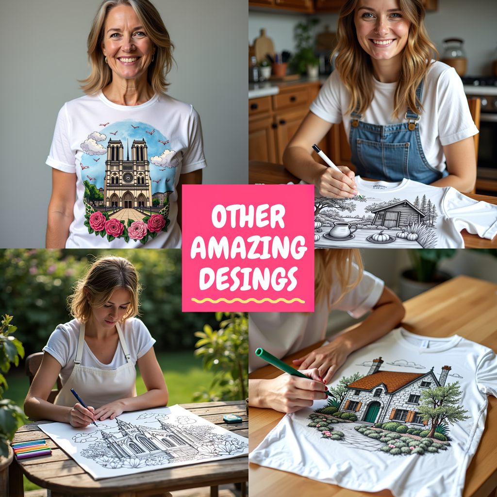 Women's T-shirt Coloring Kit with 10 Fabric Markers - Castle on Cliff