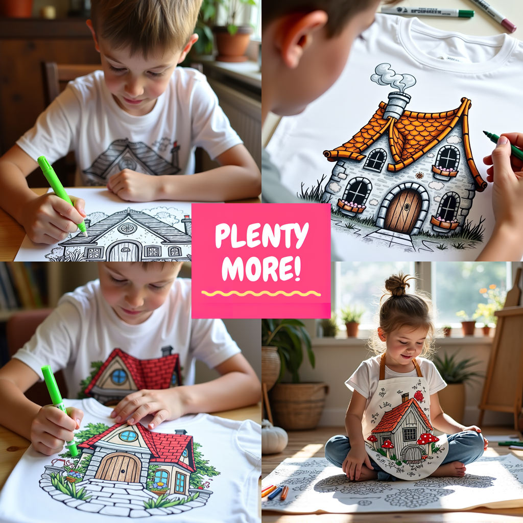 Kid's T-shirt Coloring Kit with 10 Fabric Markers - Whimsical House