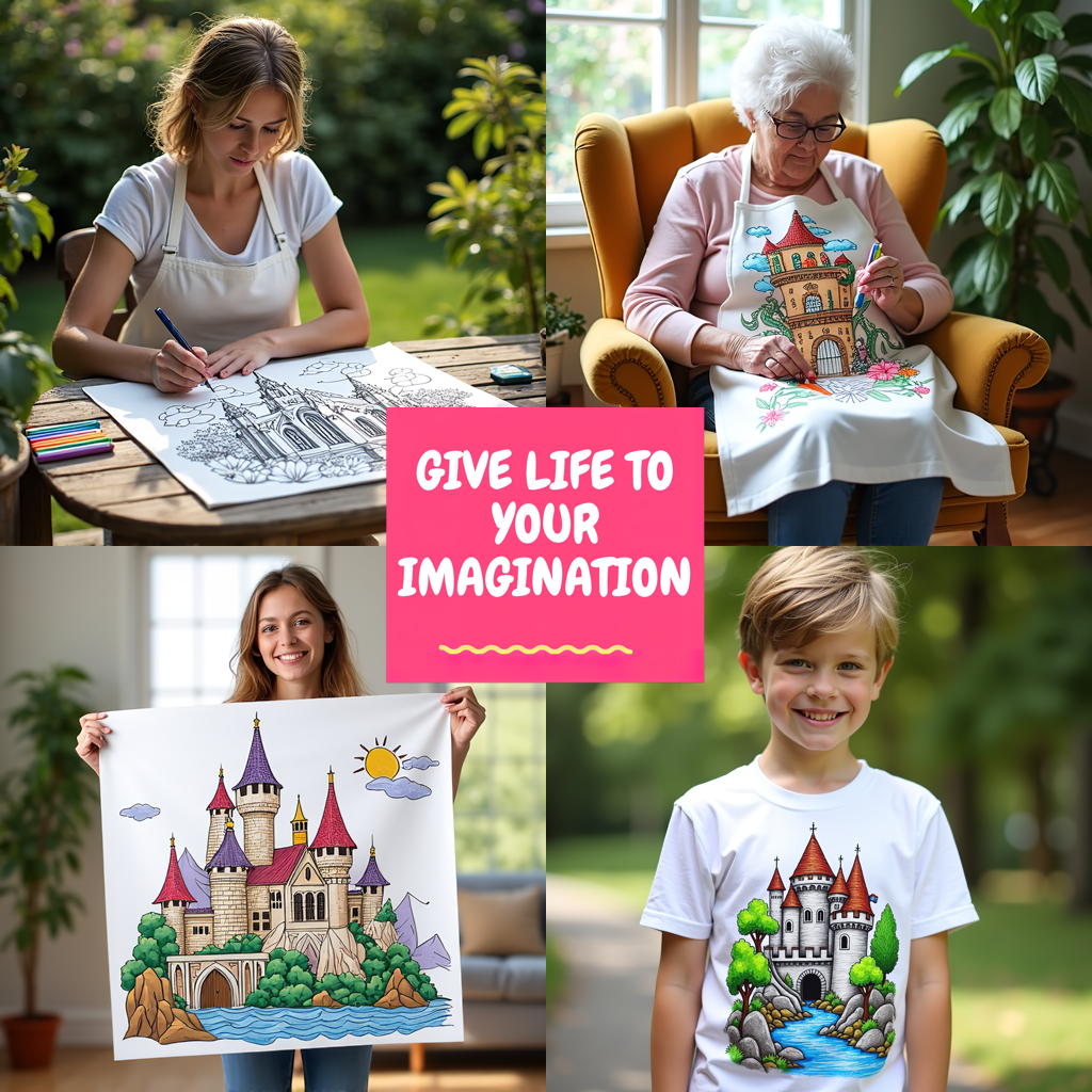 Adult Sweatshirt Coloring Kit with 10 Fabric Markers - Medieval Castle