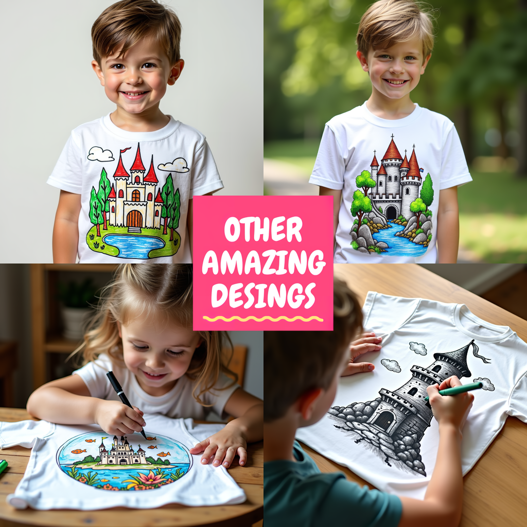 Kid's T-shirt Coloring Kit with 10 Fabric Markers - Medieval Castle