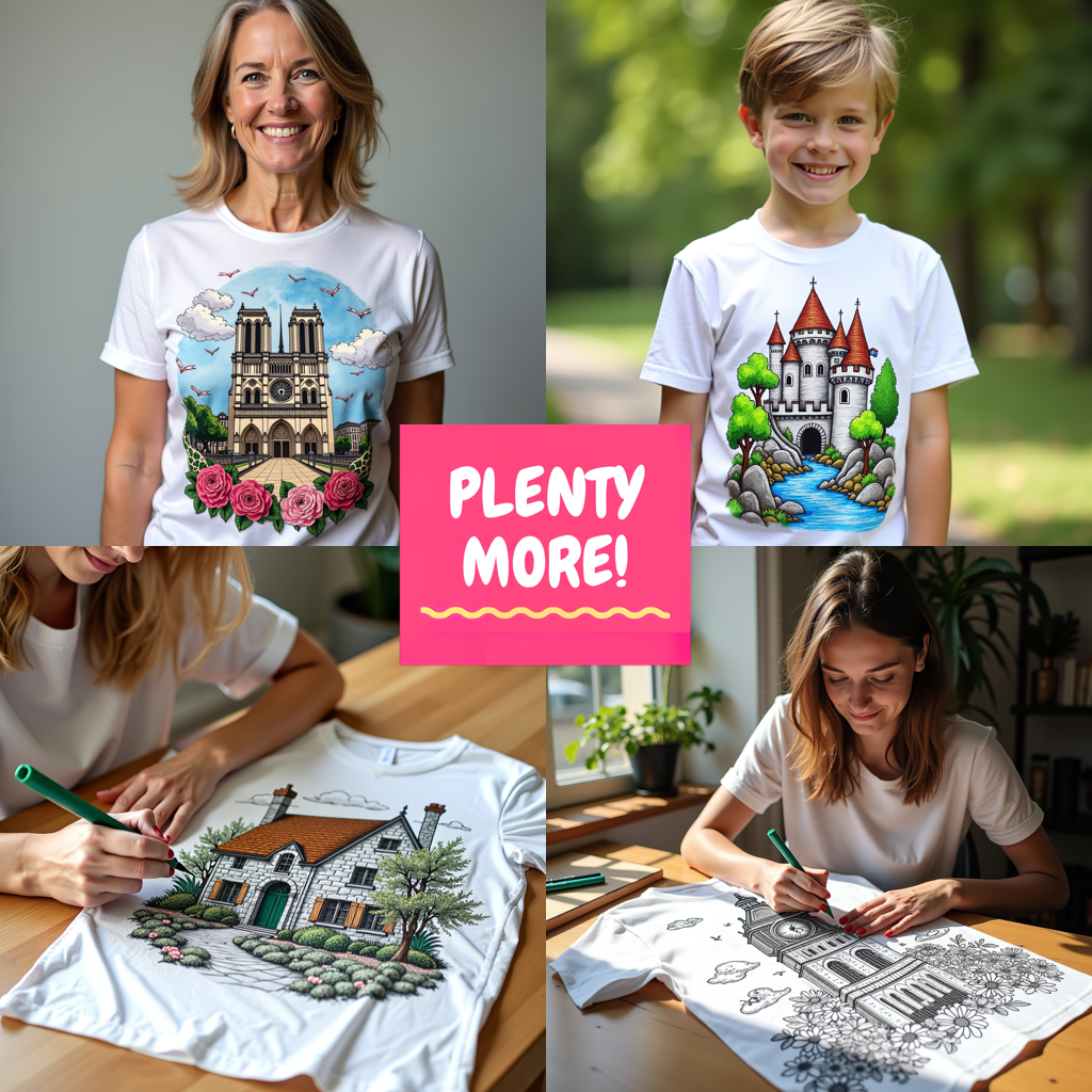 Women's T-shirt Coloring Kit with 10 Fabric Markers - Medieval Castle