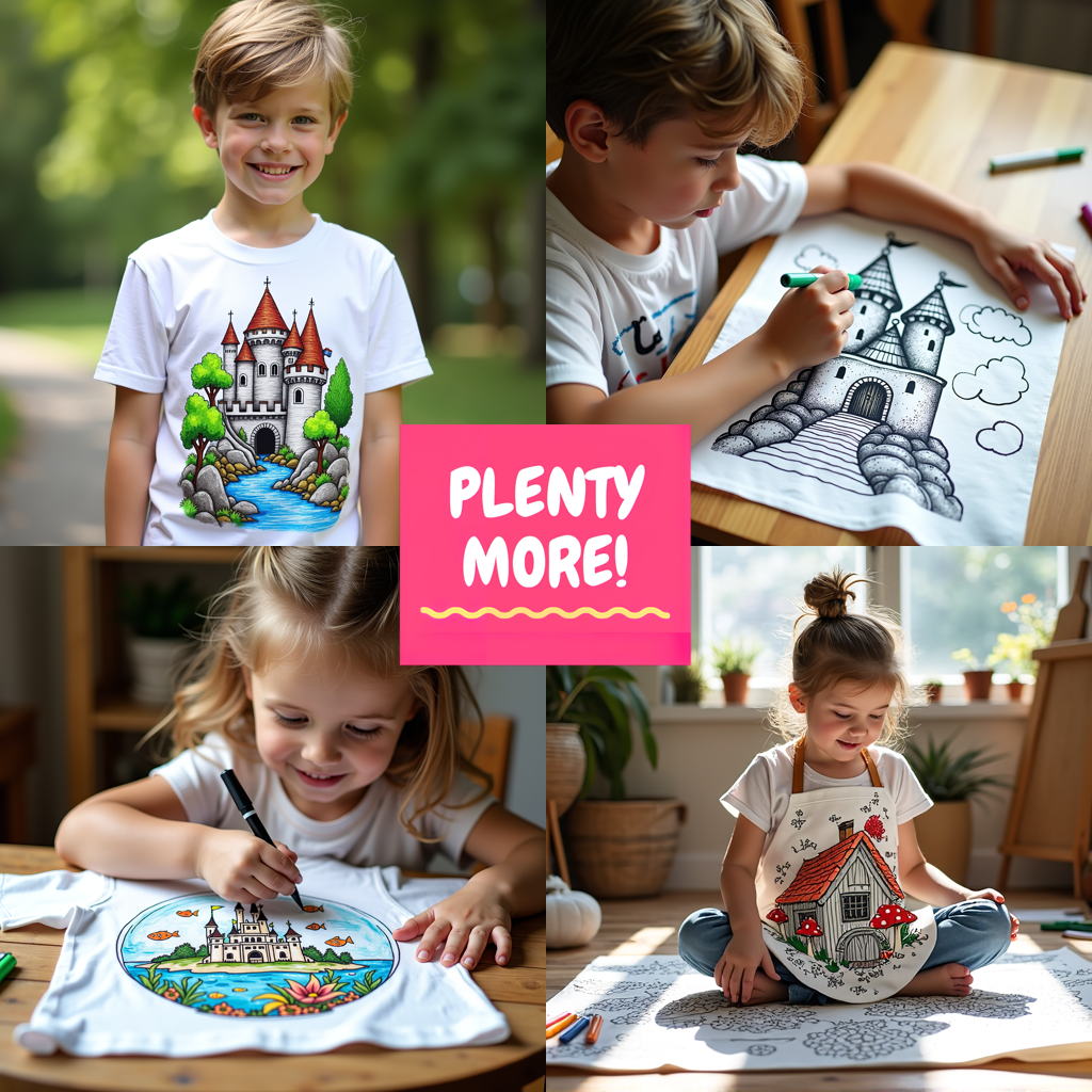 Kid's T-shirt Coloring Kit with 10 Fabric Markers - Underwater Castle