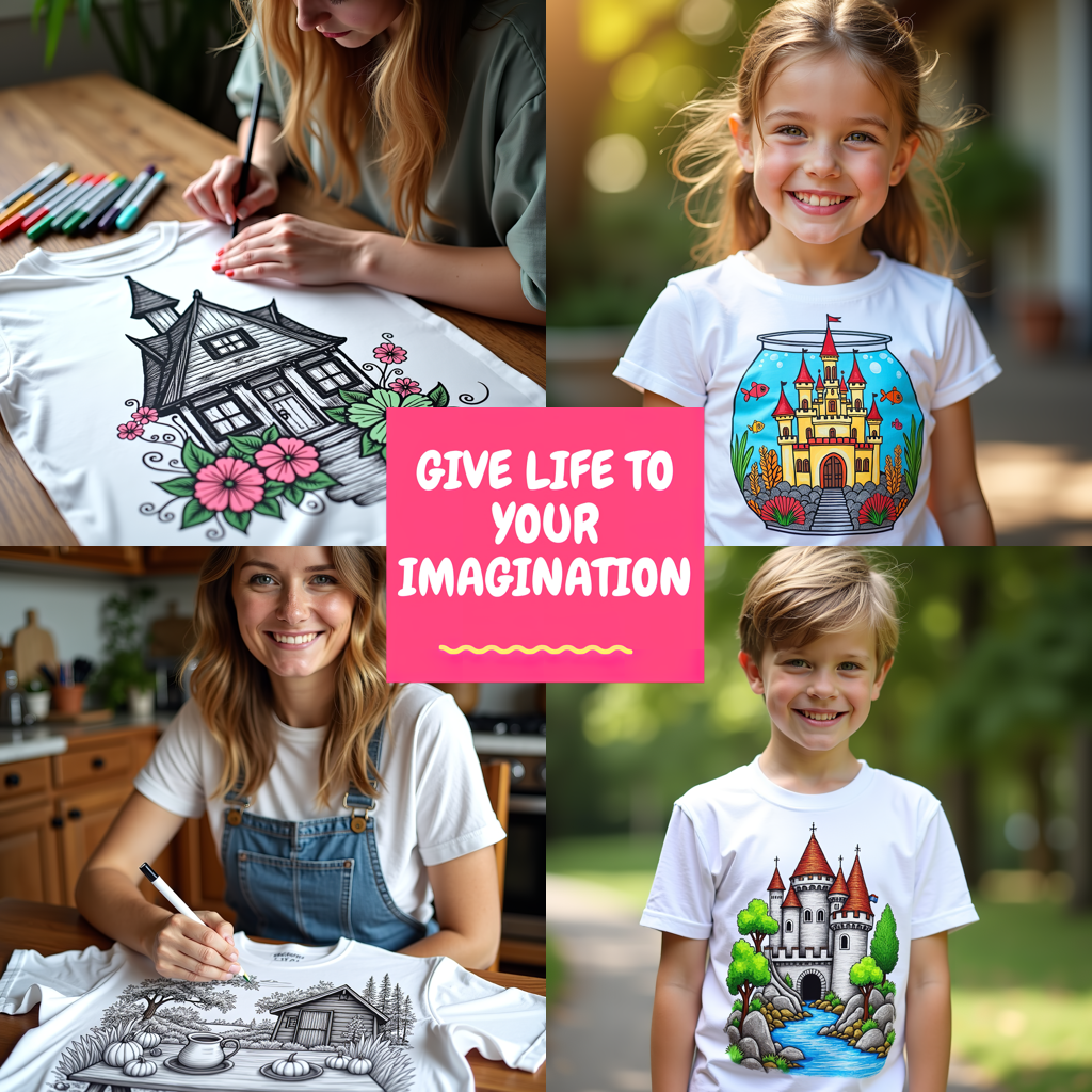 Unisex T-shirt Coloring Kit with 10 Fabric Markers - Underwater Castle