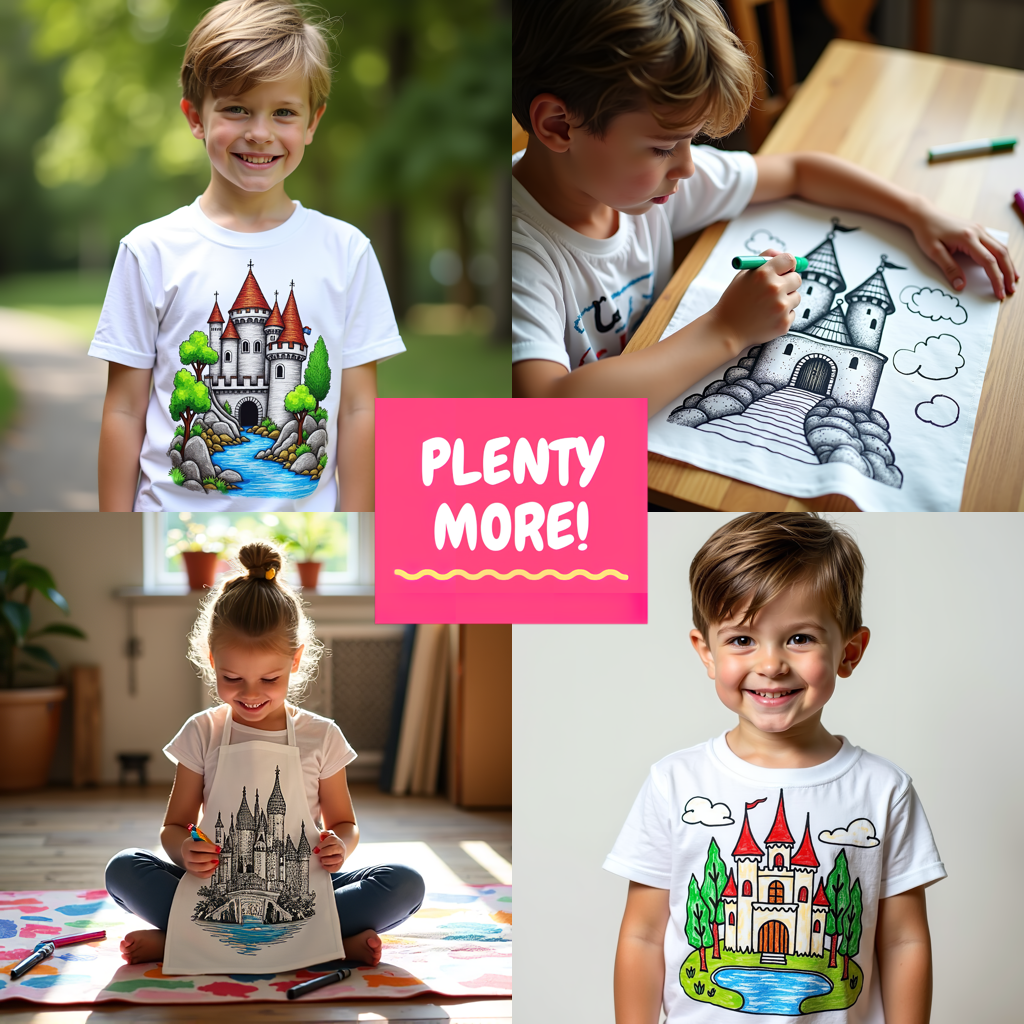 Unisex T-shirt Coloring Kit with 10 Fabric Markers - Floating Castle