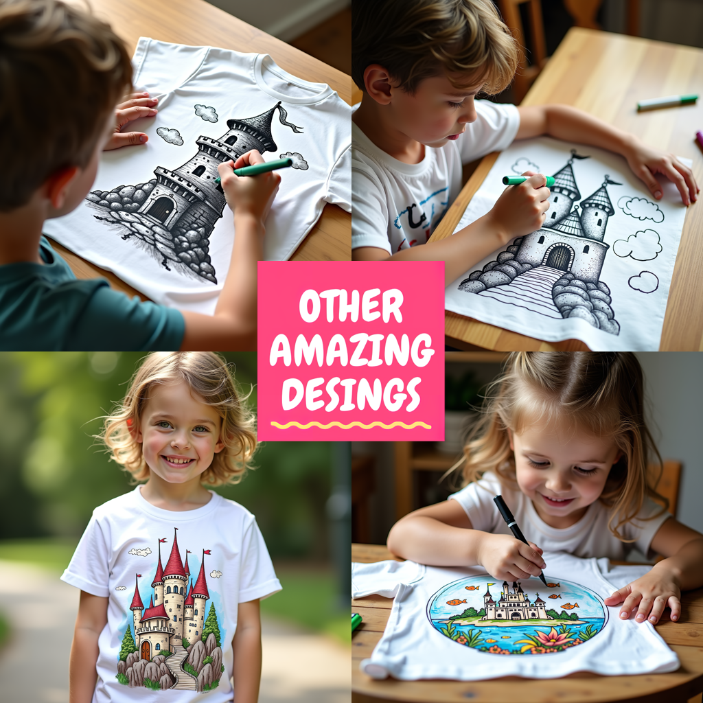 Kid's T-shirt Coloring Kit with 10 Fabric Markers - Medieval Tower