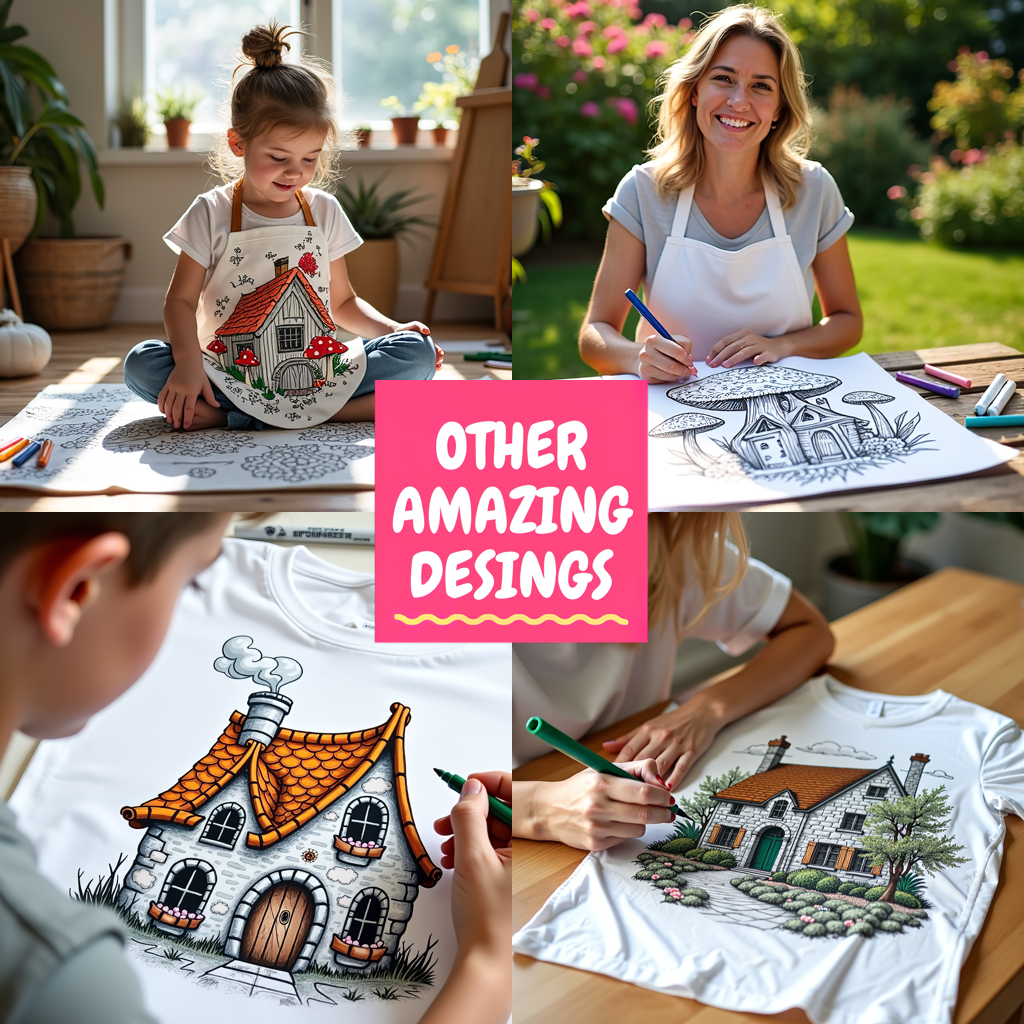 Kid's T-shirt Coloring Kit with 10 Fabric Markers - Mushroom House