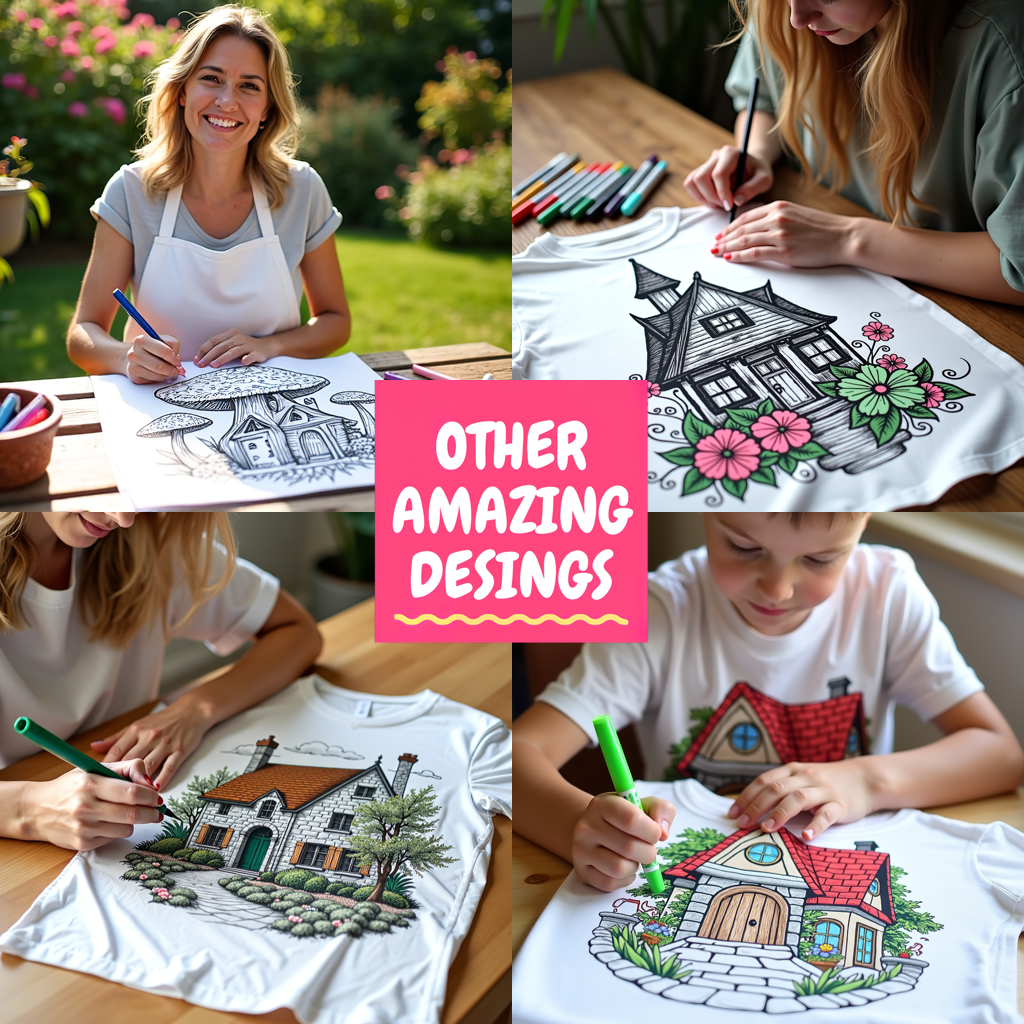 Women's T-shirt Coloring Kit with 10 Fabric Markers - Mushroom House