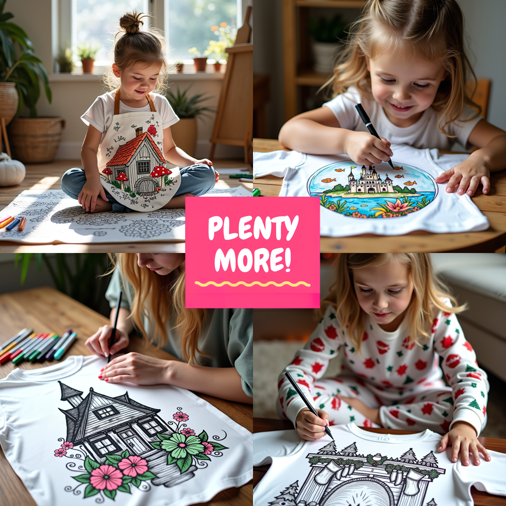 Kid's T-shirt Coloring Kit with 10 Fabric Markers - Mushroom House