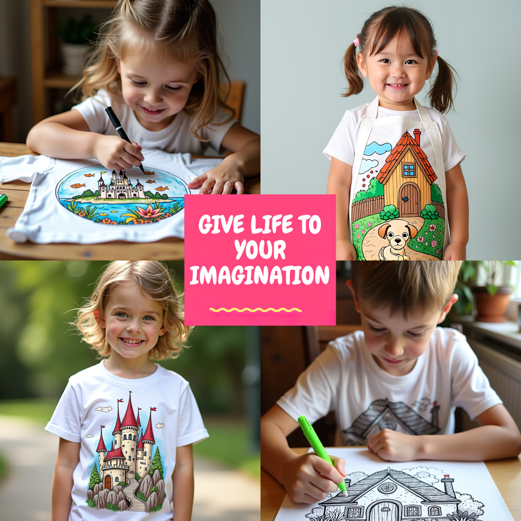 Kid's T-shirt Coloring Kit with 10 Fabric Markers - Clocks and Flowers