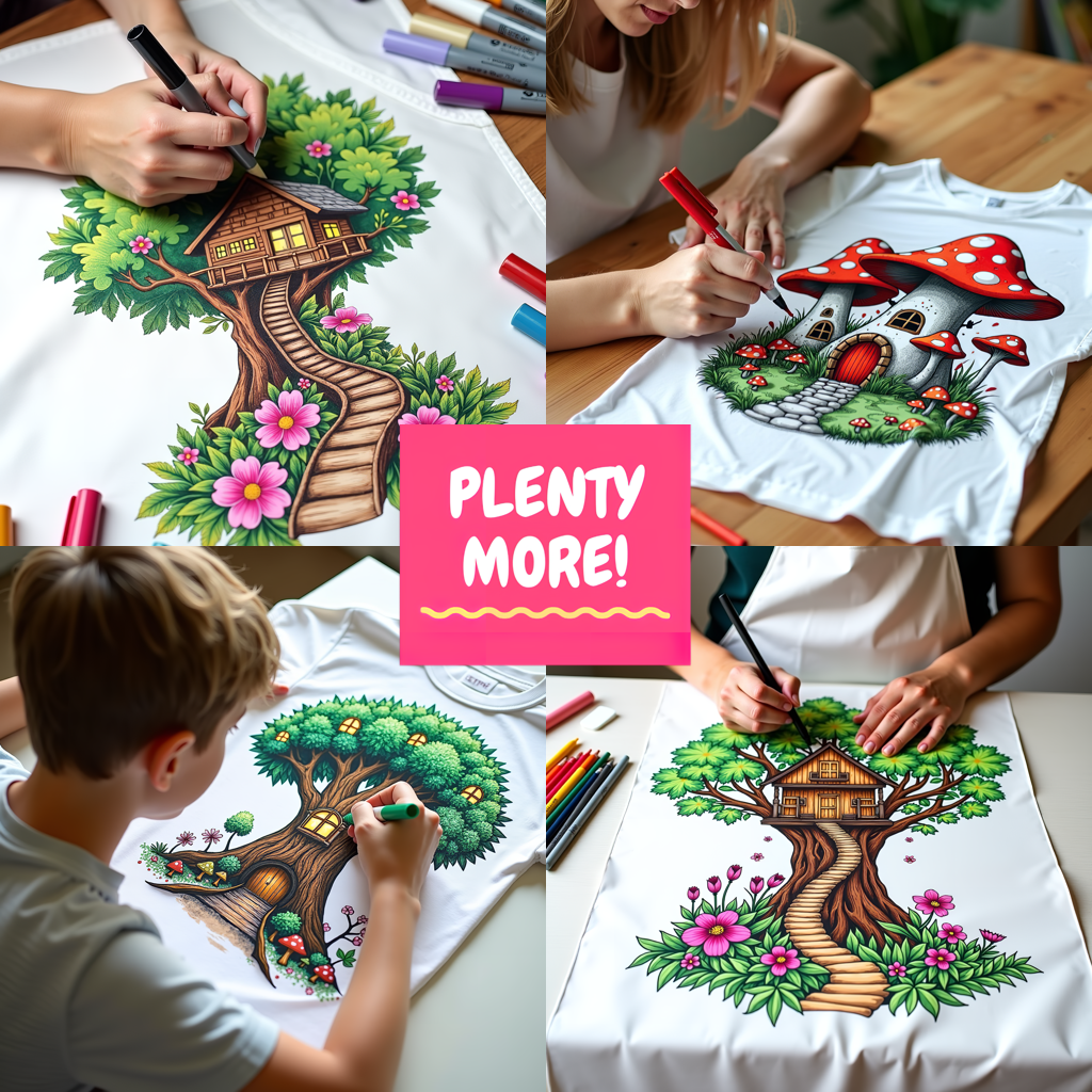 Unisex T-shirt Coloring Kit with 10 Fabric Markers - Fantasy Mushroom House