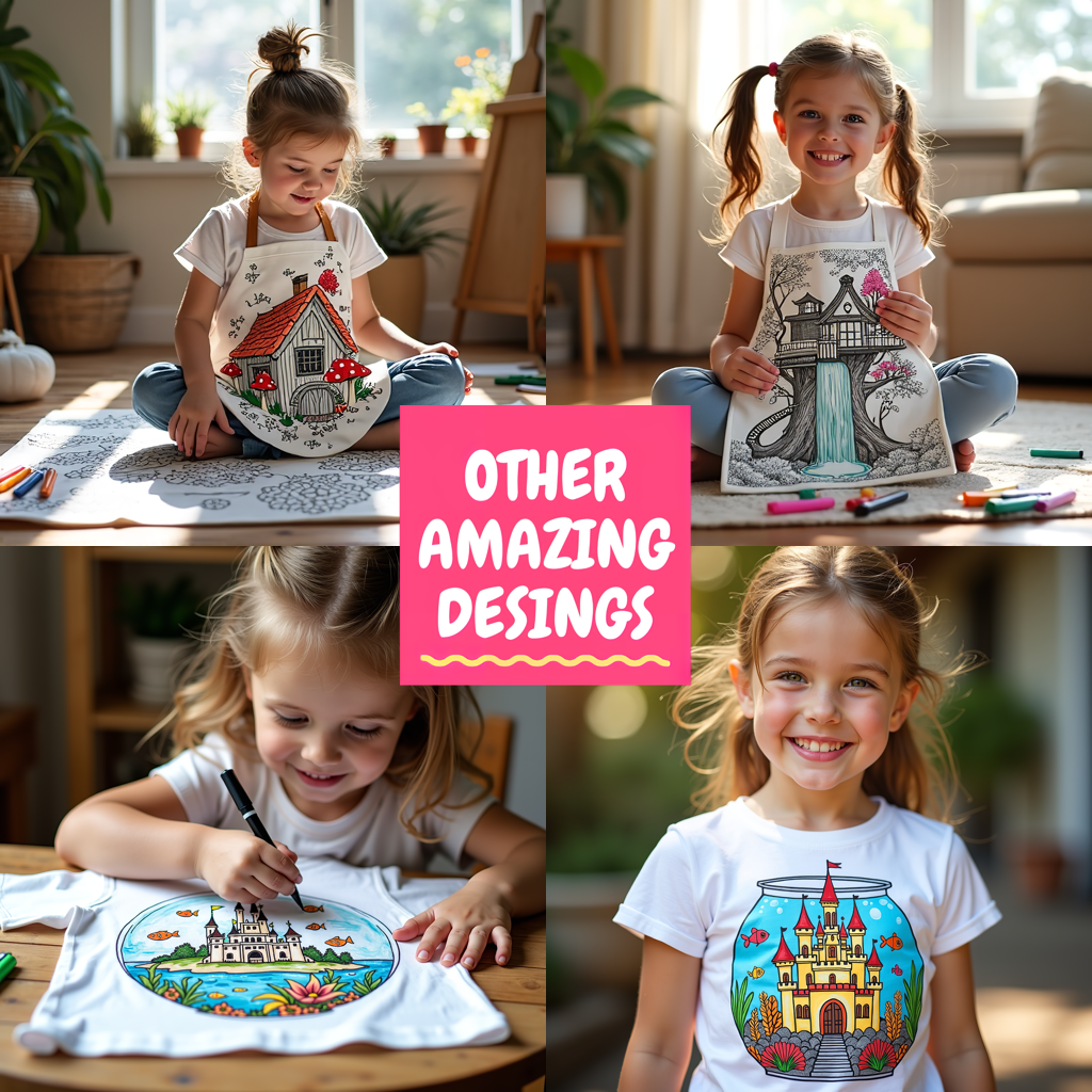 Kid's T-shirt Coloring Kit with 10 Fabric Markers - Mushroom House