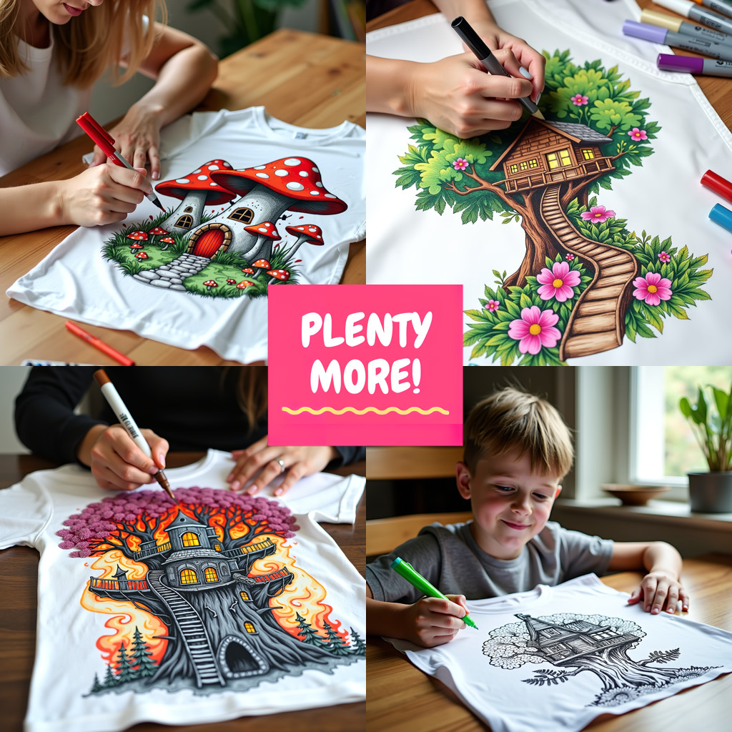 Unisex T-shirt Coloring Kit with 10 Fabric Markers - Mushroom House